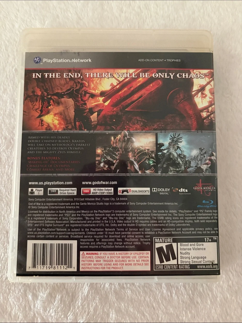 Sony PS3 Game - God of War III Disc and Manual PlayStation 3